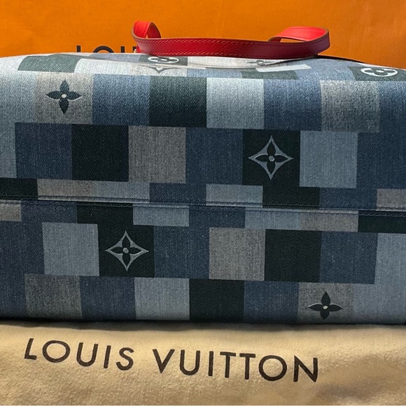 Authentic Louis Vuitton Limited Edition Denim Patchwork Rouge On The Go Tote GM - Picture 5 of 11